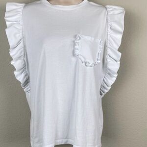 MSGM White Ruffle Sleeve Top